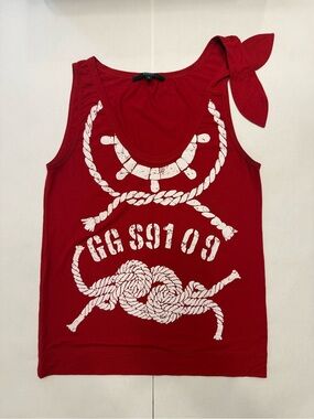 Gucci Red Scoop Neck Graphic Tank with Tie Accent